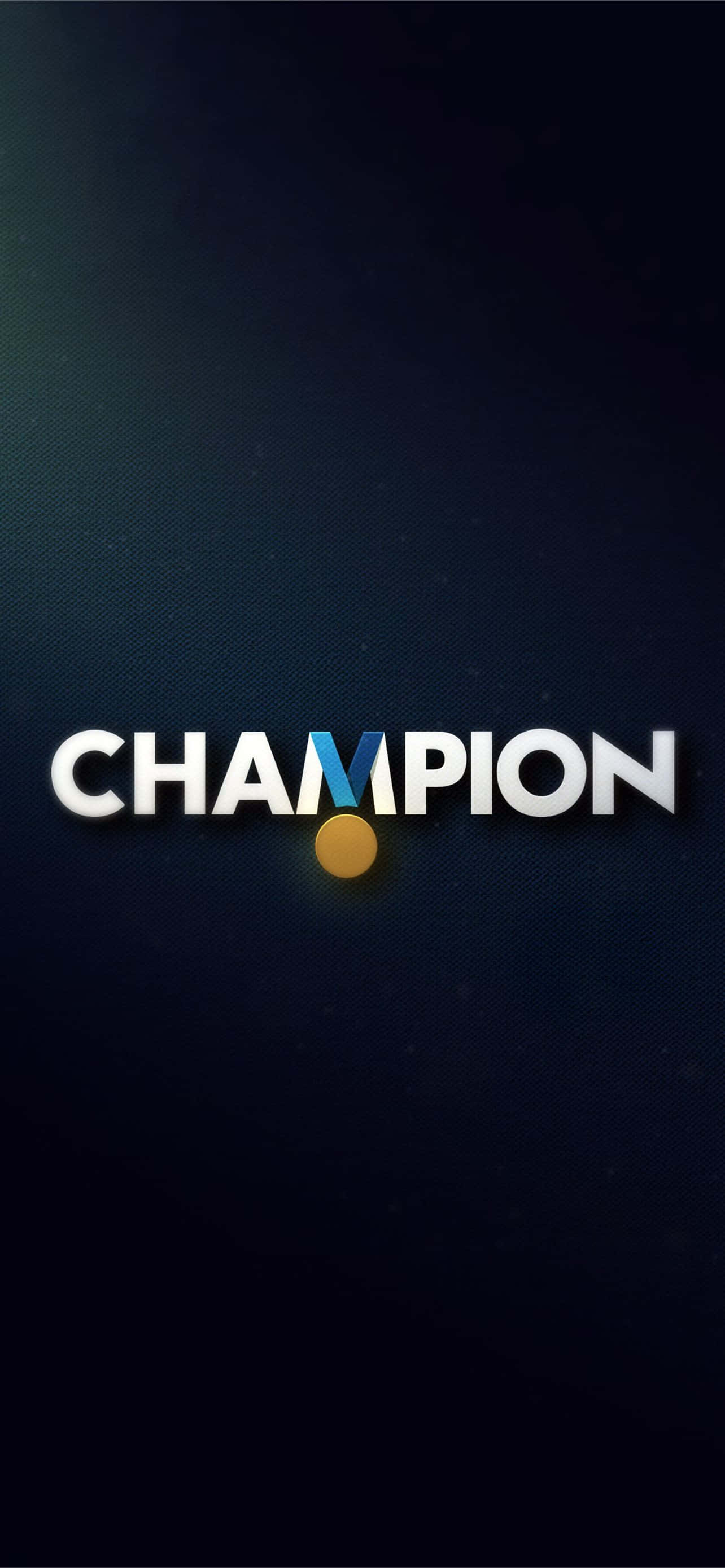 準備好與 Champion 一同出征 壁紙 — 粗體白色3D文字拼出CHAMPION，V字上掛著一枚金牌，背景為深色紋理漸變。