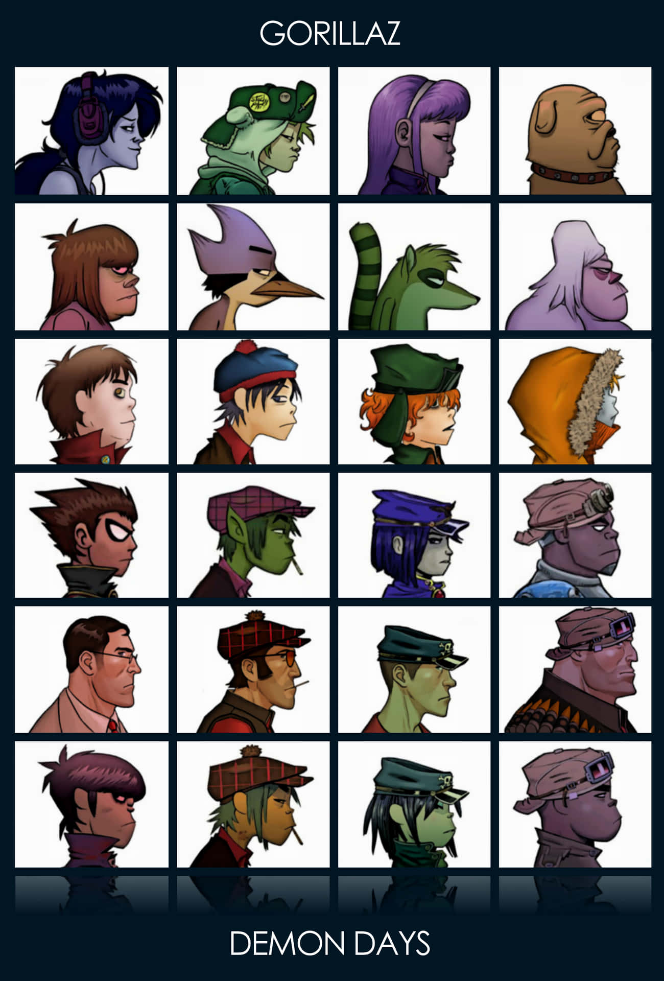 Gorillaz 樂隊成員來自專輯 Demon Days 的數位藝術風格肖像