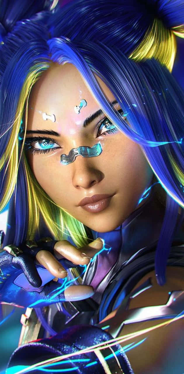 擁有發光眼睛和電子裝置的賽博龐克動漫女性手持武器。