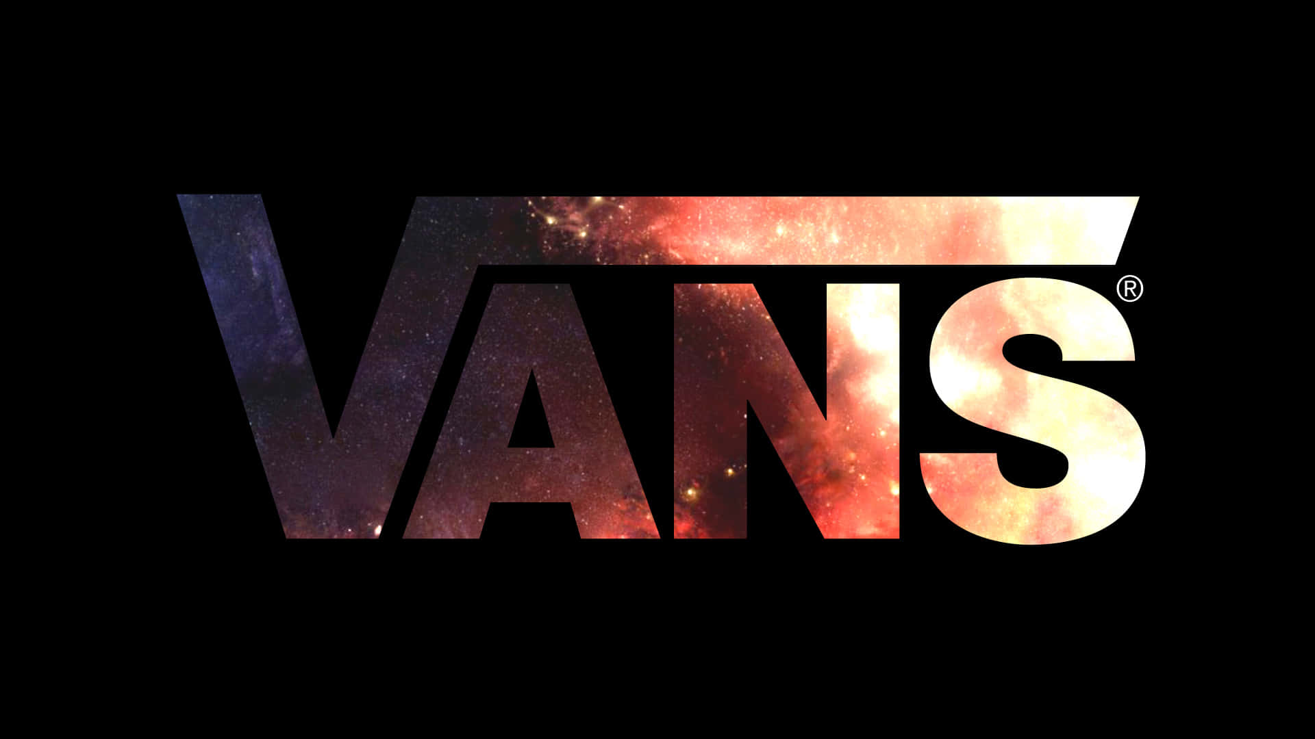 VANS 標誌，字母內有銀河星雲，背景為黑色。
