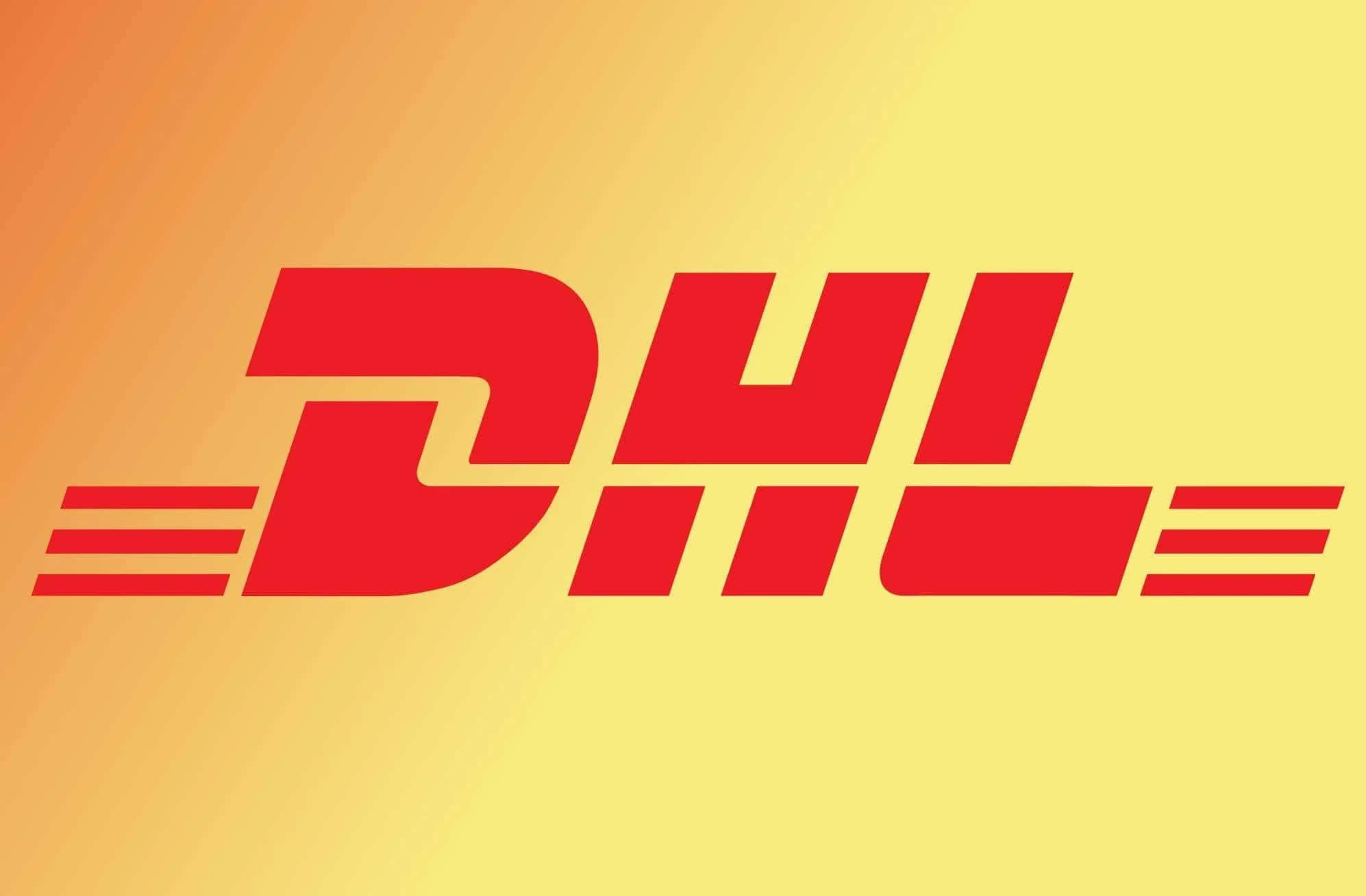 黃橙漸變背景上的紅色DHL標誌