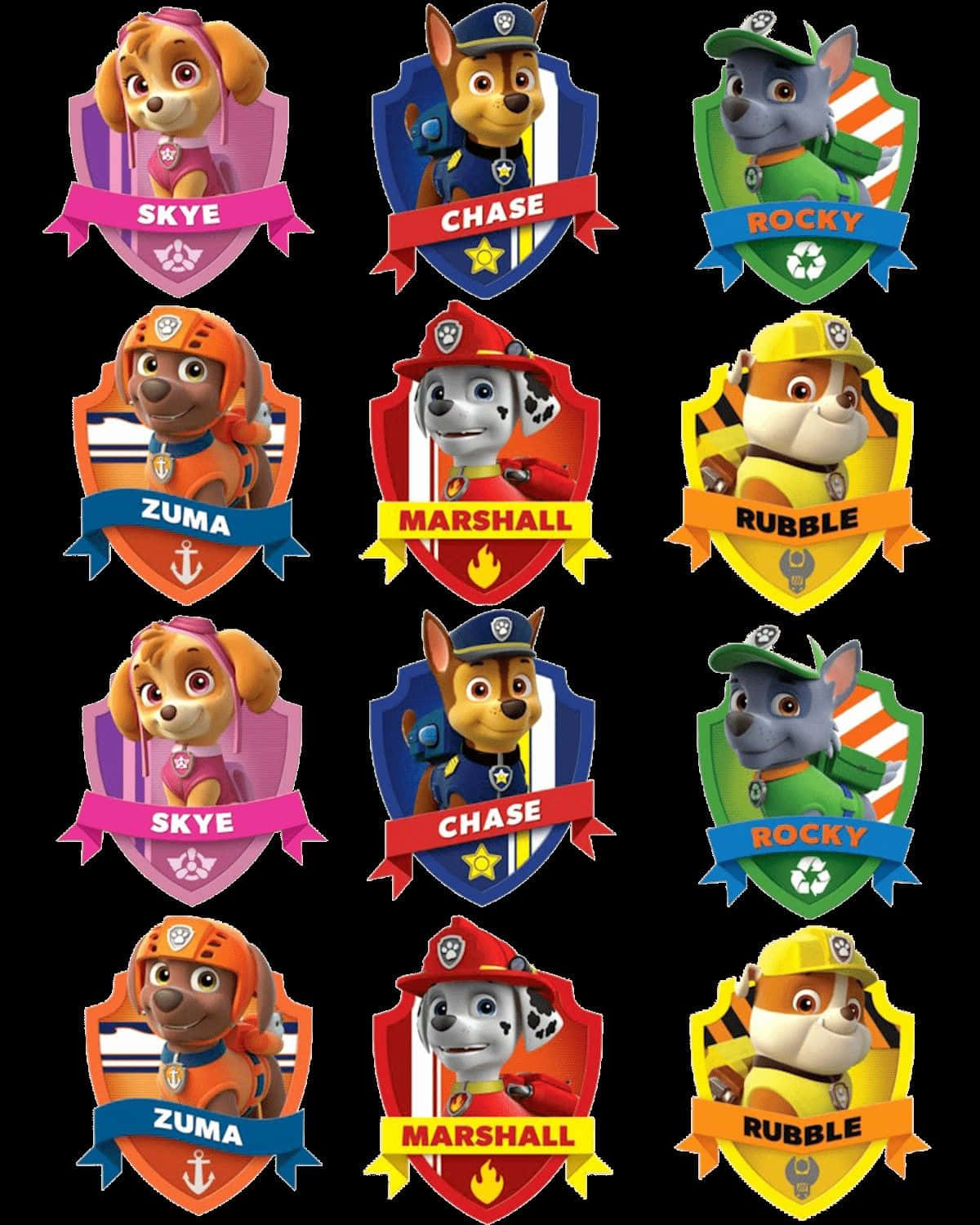 Paw Patrol角色徽章，附有名稱和救援標誌