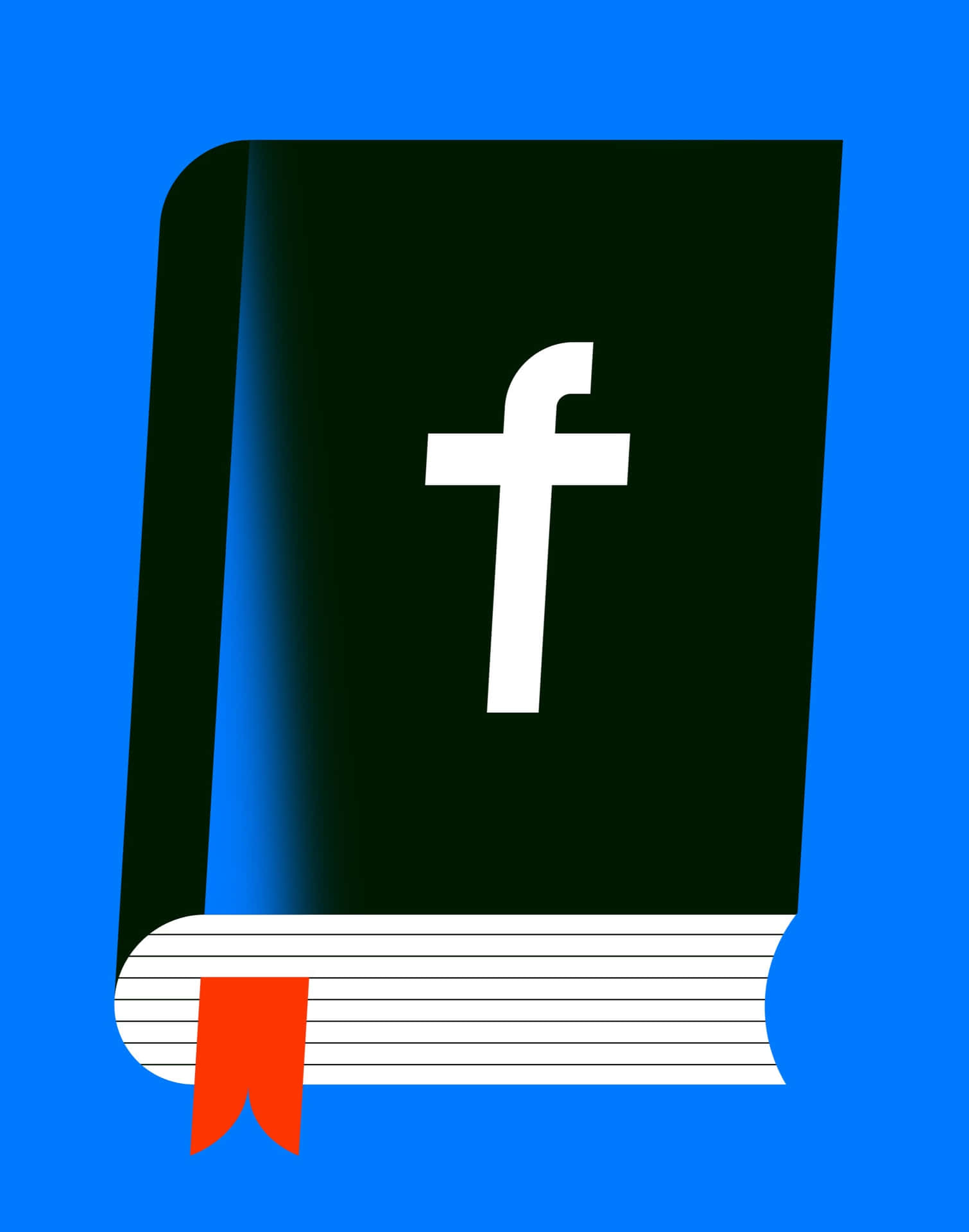 一本帶有Facebook標誌和紅色書籤的書，背景為藍色