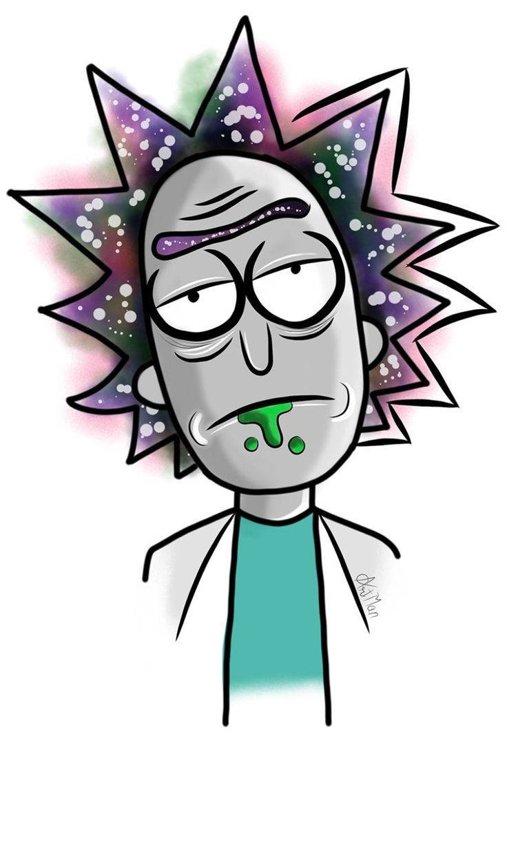 卡通角色，擁有尖刺星系頭髮和從嘴巴滴下的綠色黏液。