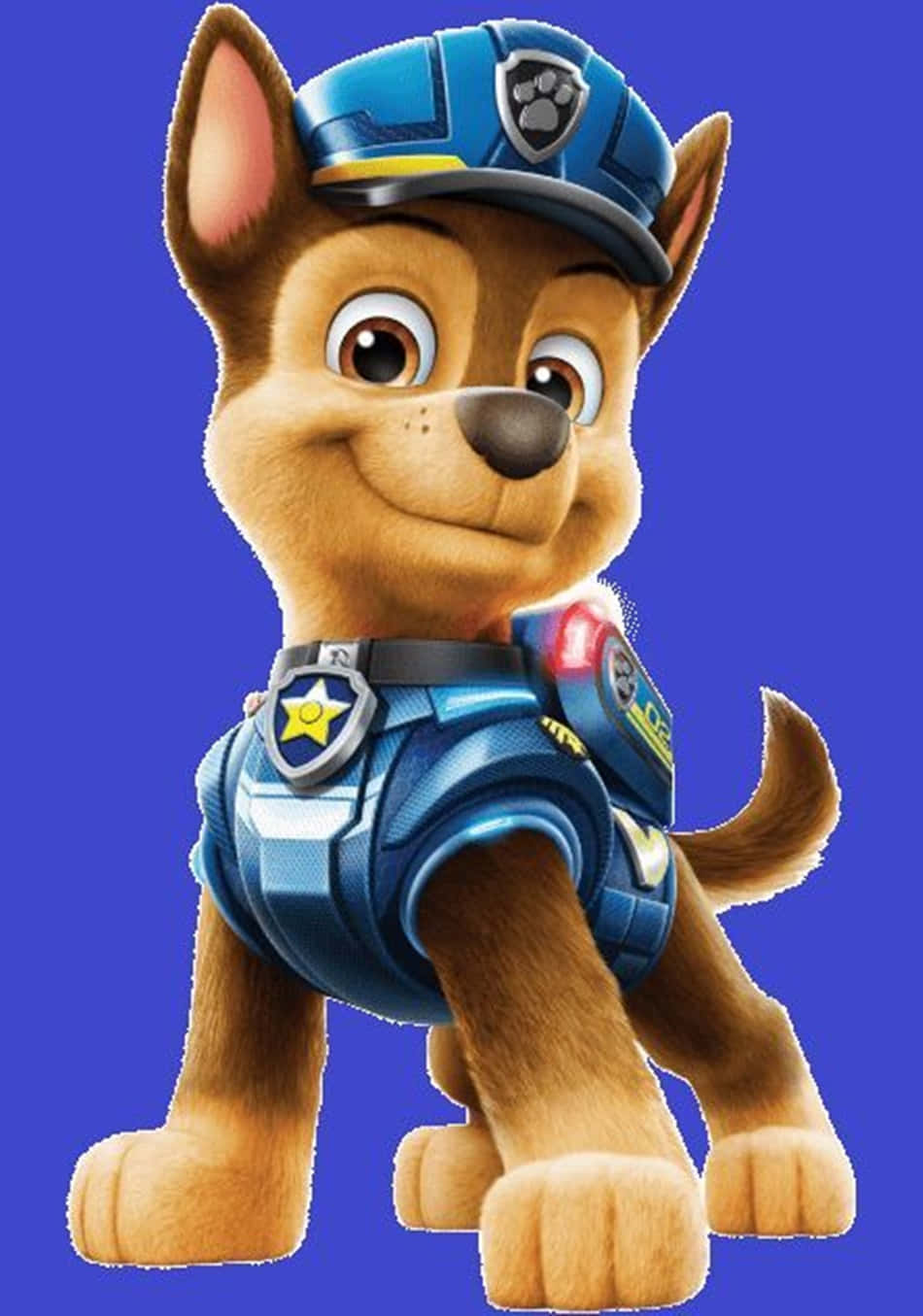 卡通警犬身穿藍色制服向觀眾微笑