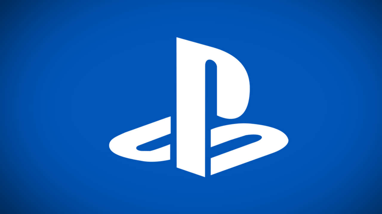 準備好迎接下一個等級，與你最愛的 PlayStation 主機一起 壁紙 — 一個清晰的白色PlayStation標誌居中在純藍色漸變背景上。
