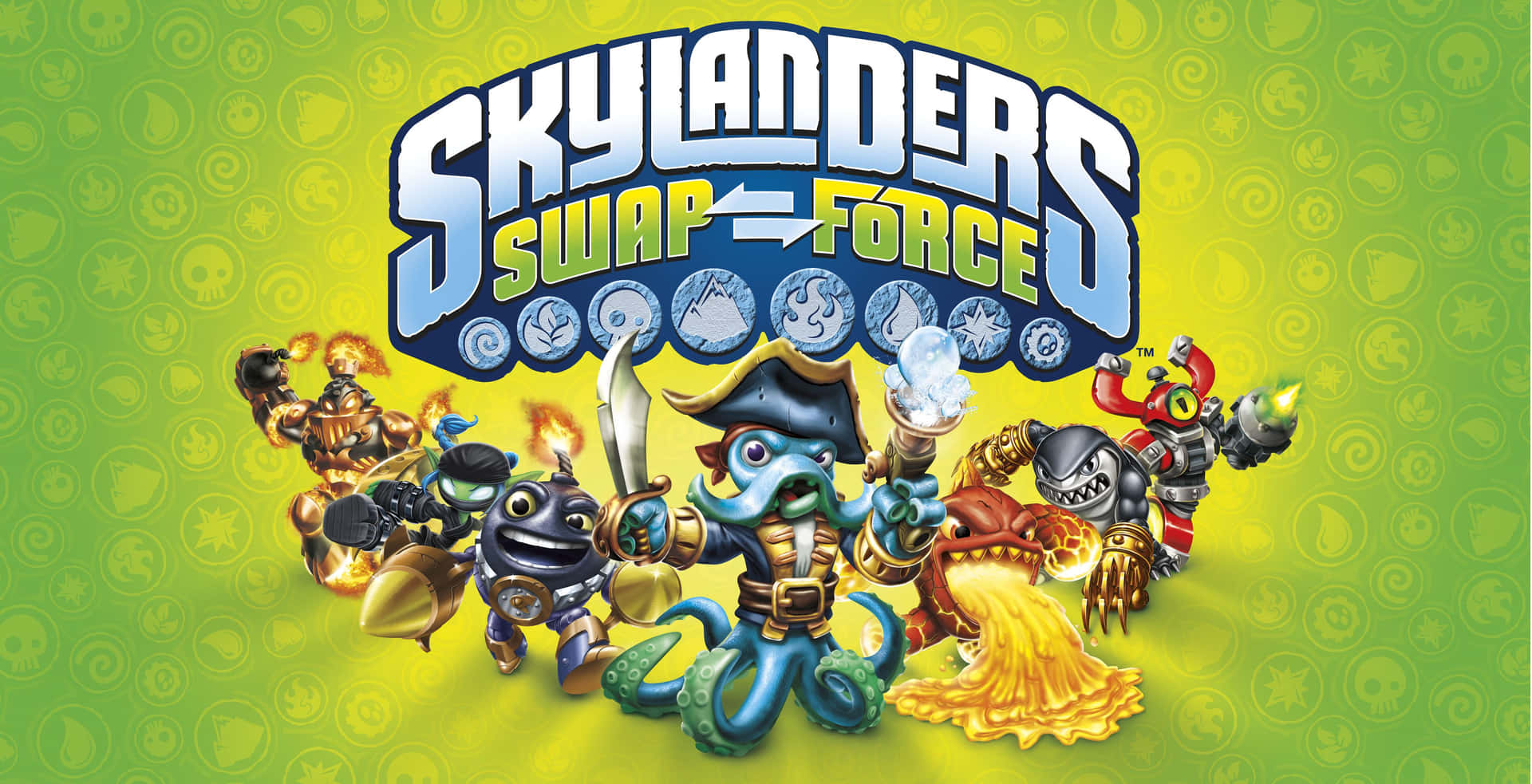 色彩繽紛卡通風格的Skylanders Swap Force遊戲角色。