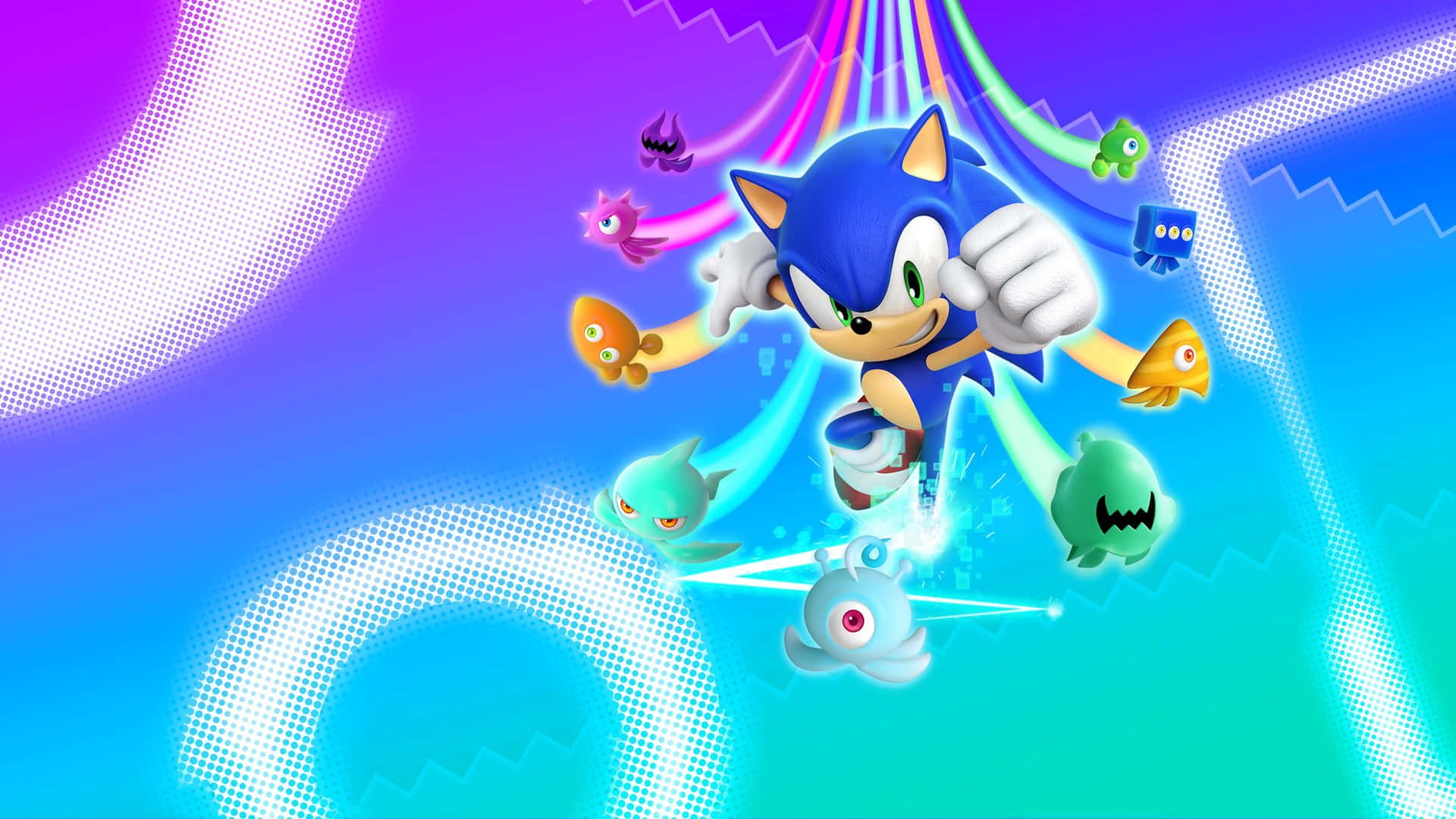 Sonic the Hedgehog 喺霓虹隧道中同漂浮敵人一齊競速。