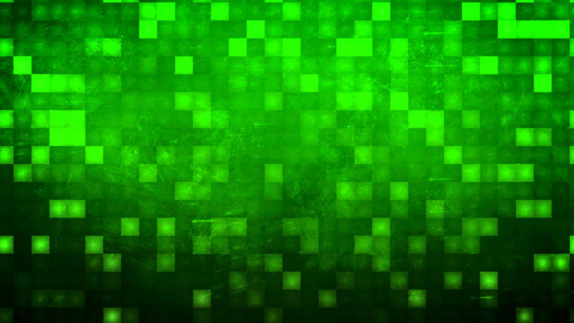 數位綠色像素網格，在紋理背景上帶有發光方格