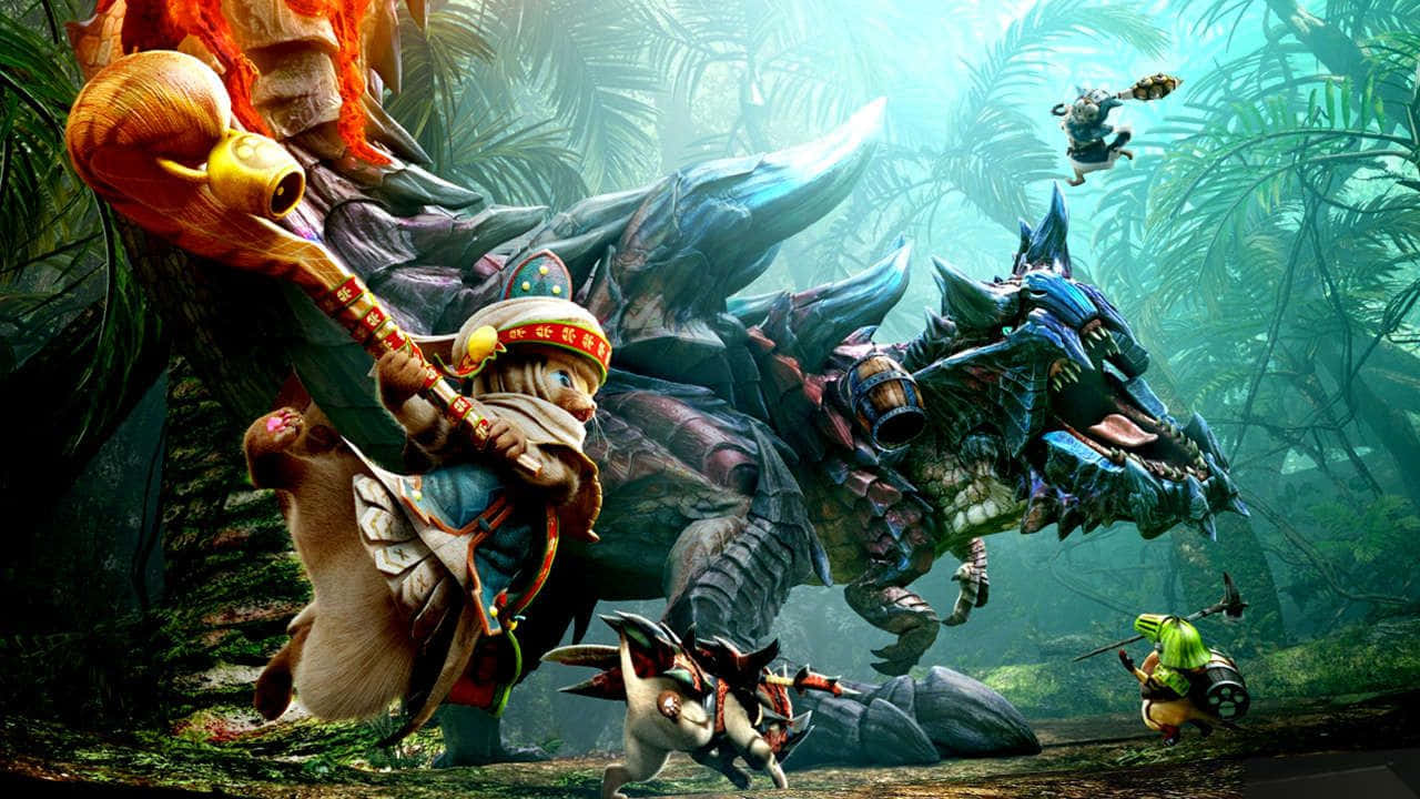 獵人與其他獵人和生物在叢林中對抗巨型怪物。