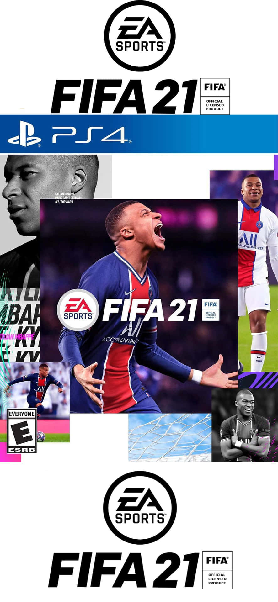 FIFA 21 電子遊戲封面，基利安·麥巴比穿著巴黎聖日耳曼球衣慶祝。