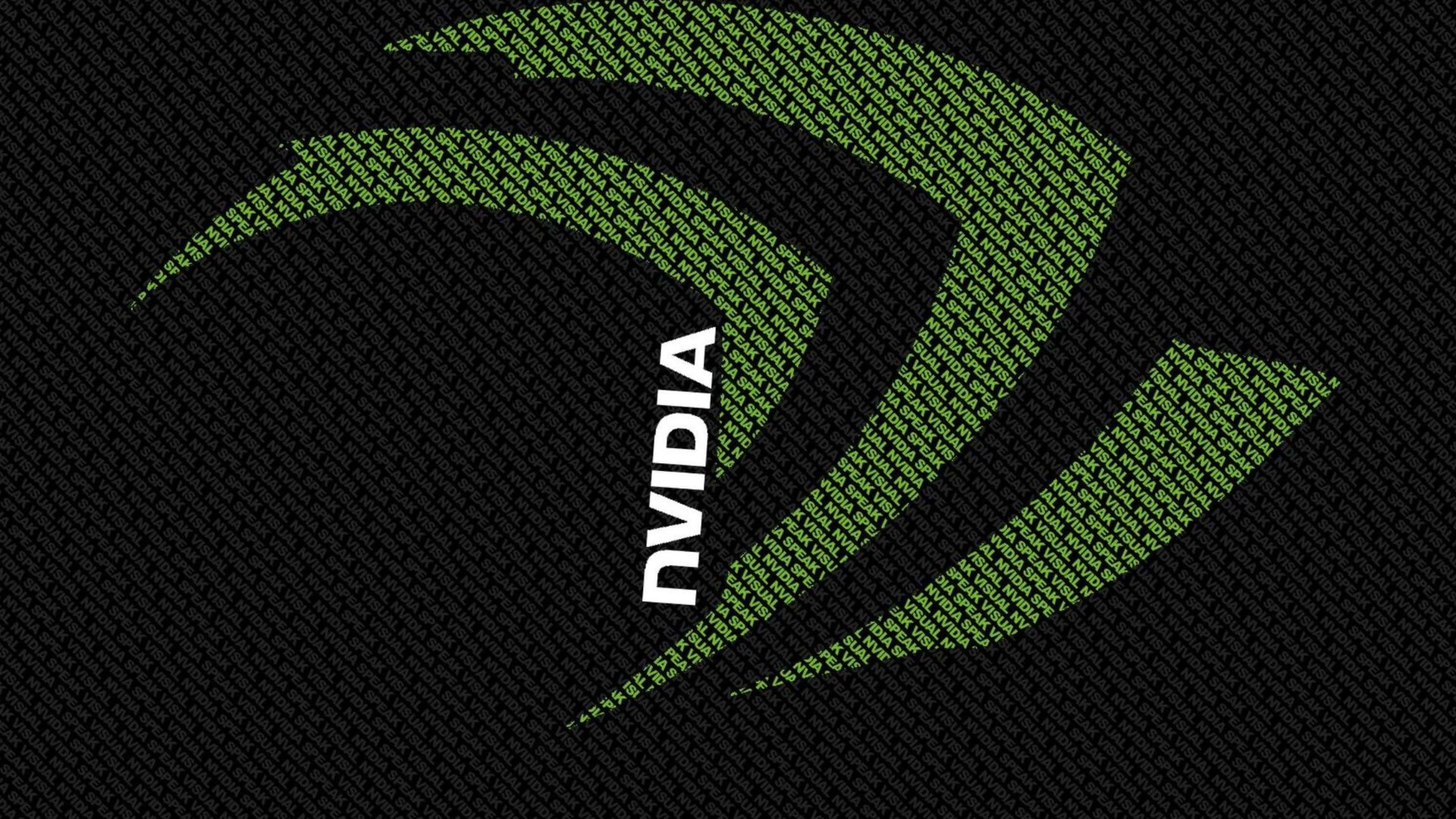 準備迎接 4K HD，Nvidia 帶路 壁紙 — Nvidia 標誌由綠色二進制代碼在深色紋理背景上形成。