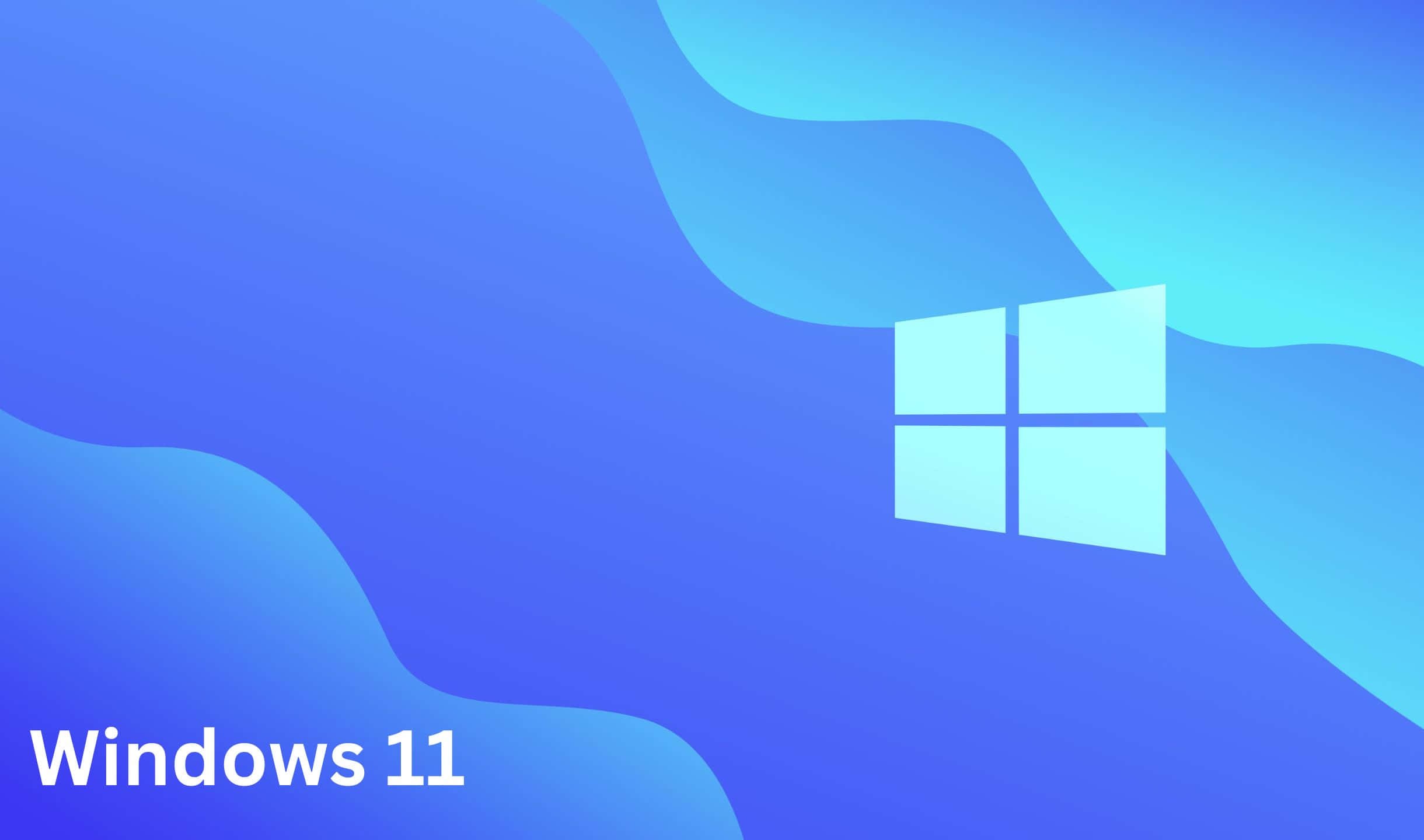 Windows 11 標誌在藍色抽象波浪背景上