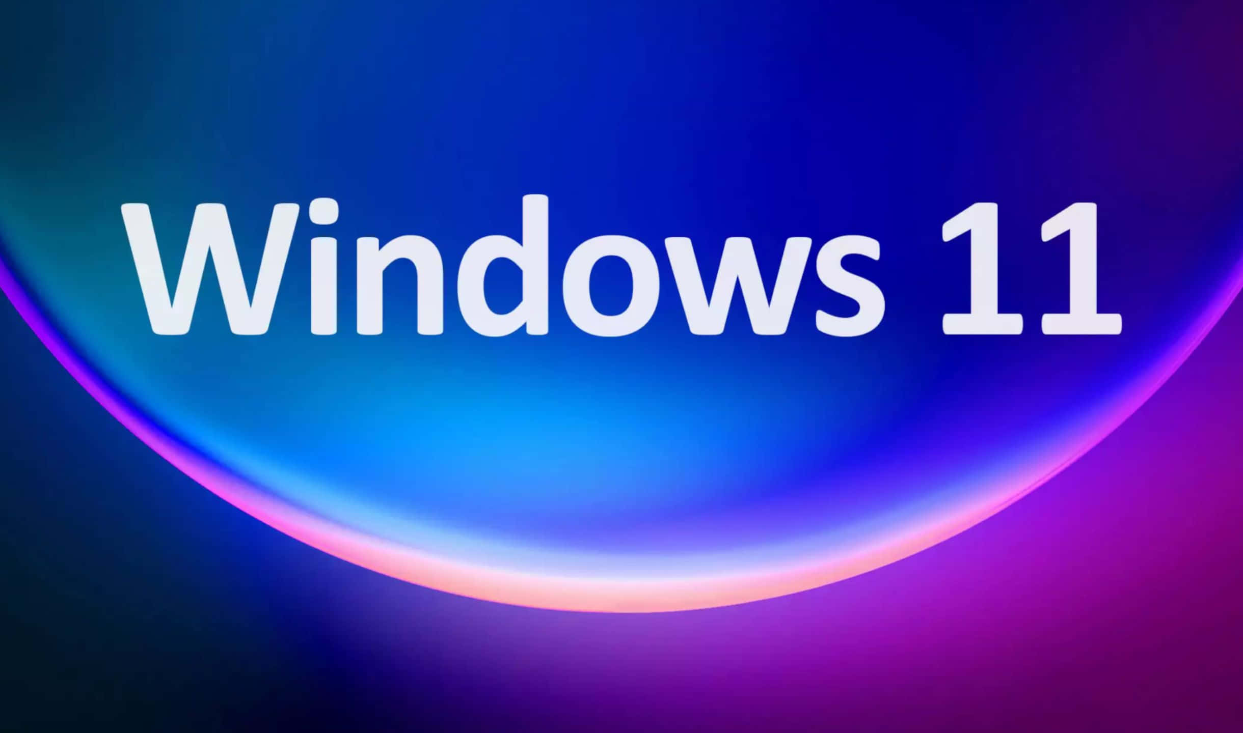 Windows 11 標誌帶有發光的藍色和紫色漸變背景。