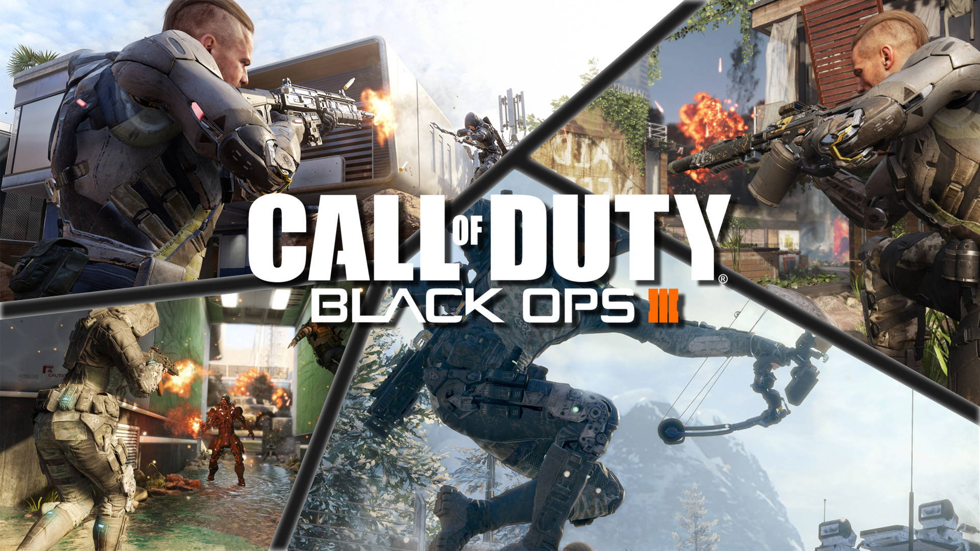 《Call of Duty Black Ops III》宣傳圖片，顯示士兵在爆炸中戰鬥。
