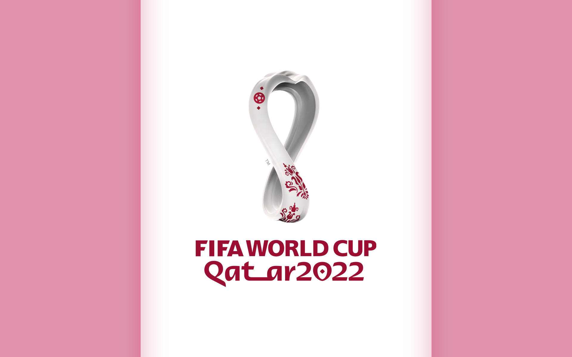 FIFA 世界盃卡塔爾 2022 標誌，在粉紅色漸變背景上帶有花卉設計
