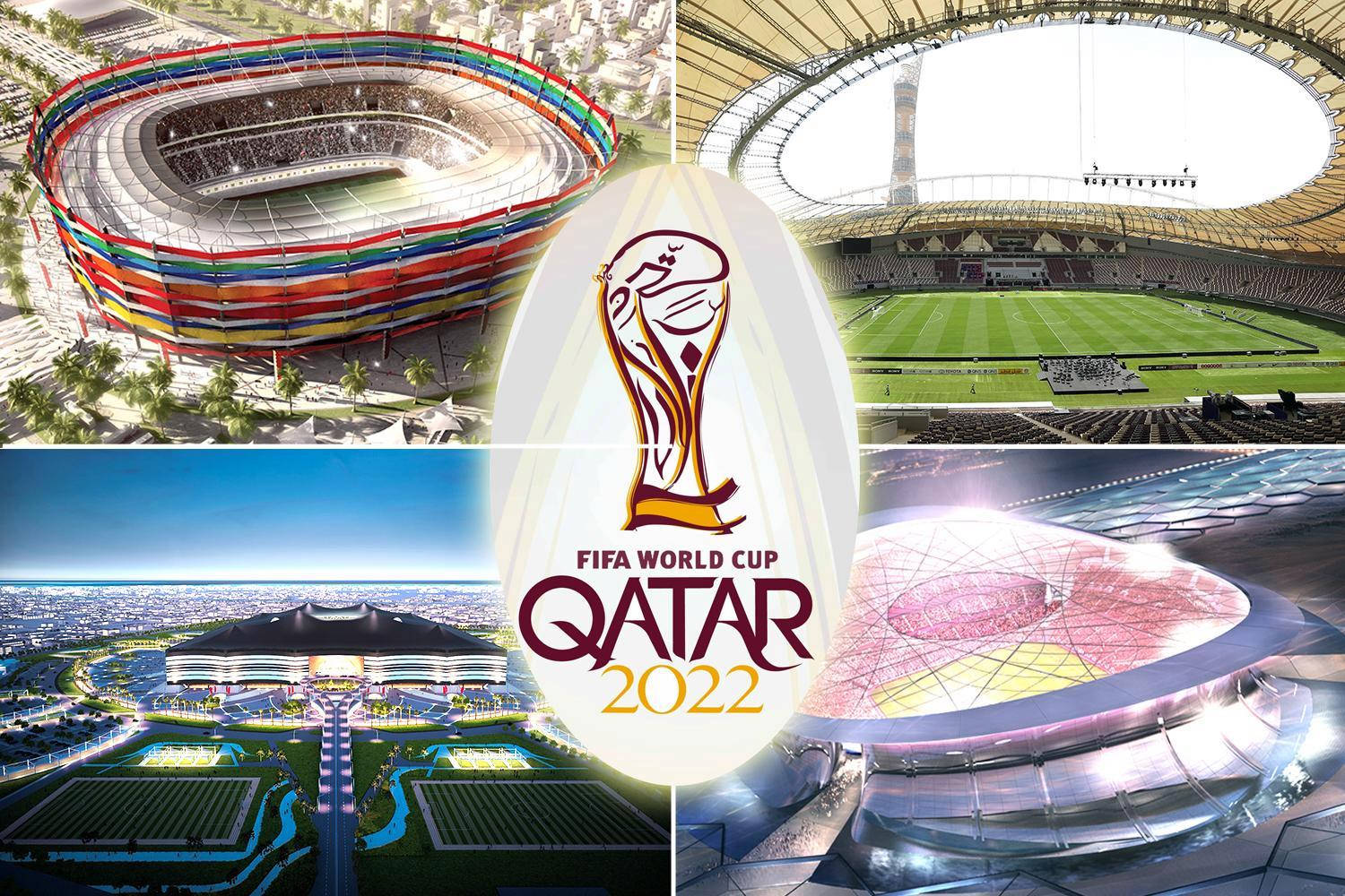 FIFA世界盃卡塔爾2022體育館，色彩繽紛的設計和綠色場地。