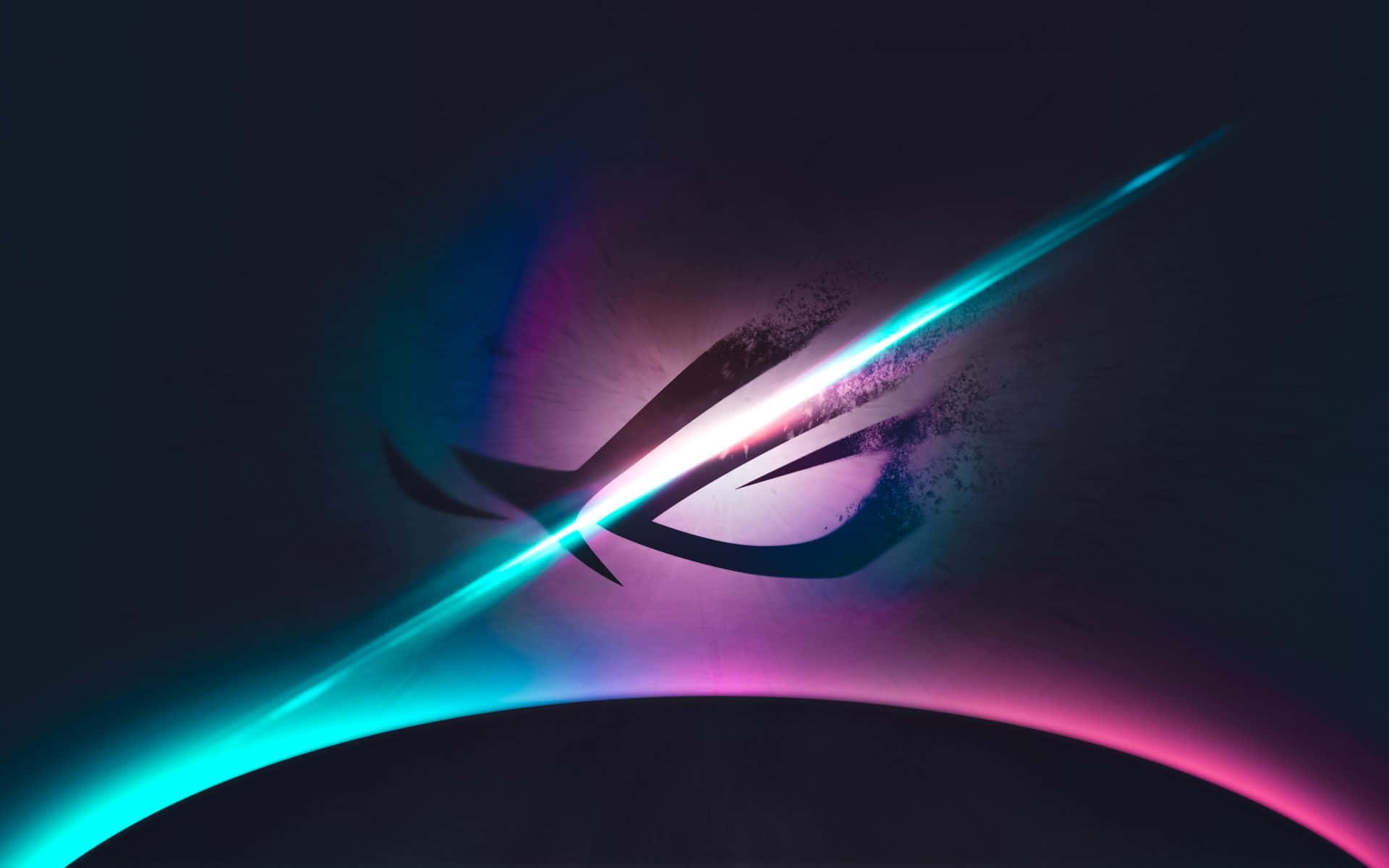 準備迎接下一次遊戲冒險，與 ROG 一同出發 壁紙 — 發光的 ROG 眼睛標誌在黑暗背景上散發出電光藍和洋紅色光芒，帶有粒子效果。