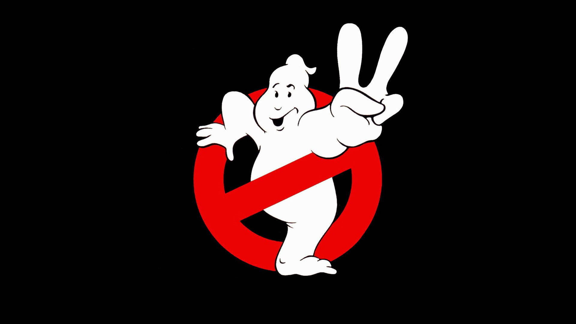 Ghostbusters 標誌，一個微笑的鬼魂在紅色圓圈內比出和平手勢。