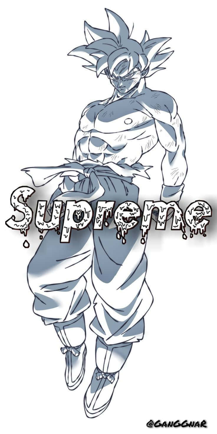 動漫角色，尖刺頭髮，腰間有Supreme標誌。