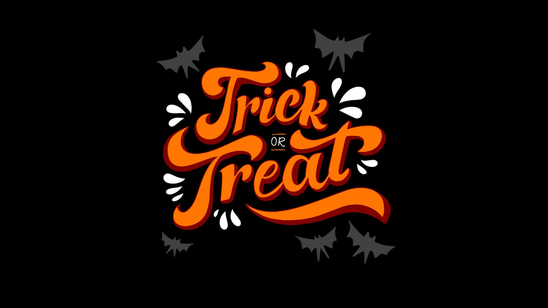 萬聖節 trick or treat 文字與蝙蝠，黑色背景