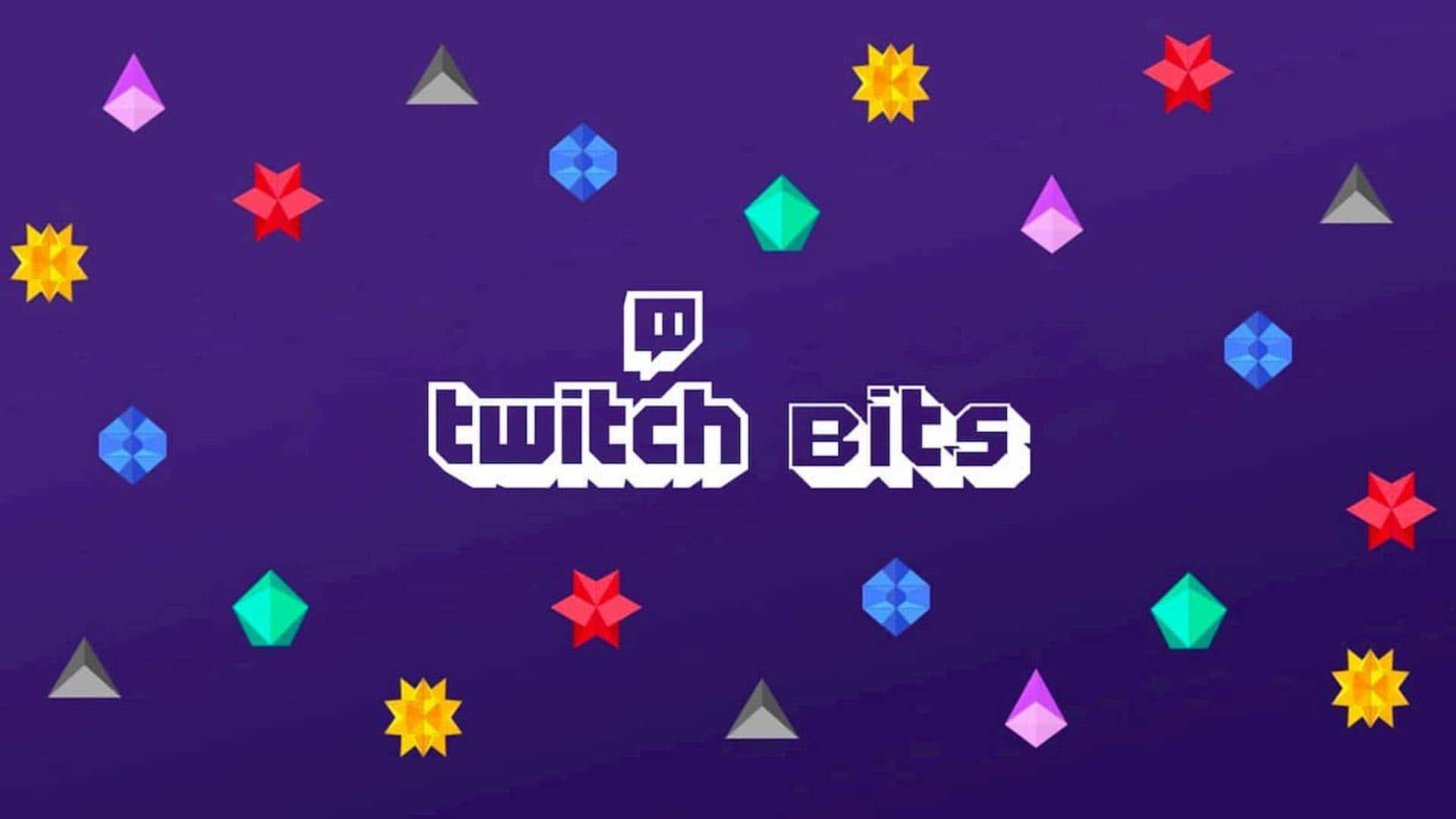 Twitch Bits 標誌被彩色幾何形狀環繞在紫色背景上