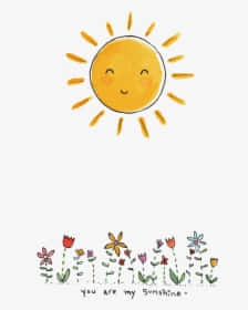 一個微笑的太陽在花朵上方，附有you are my sunshine的文字