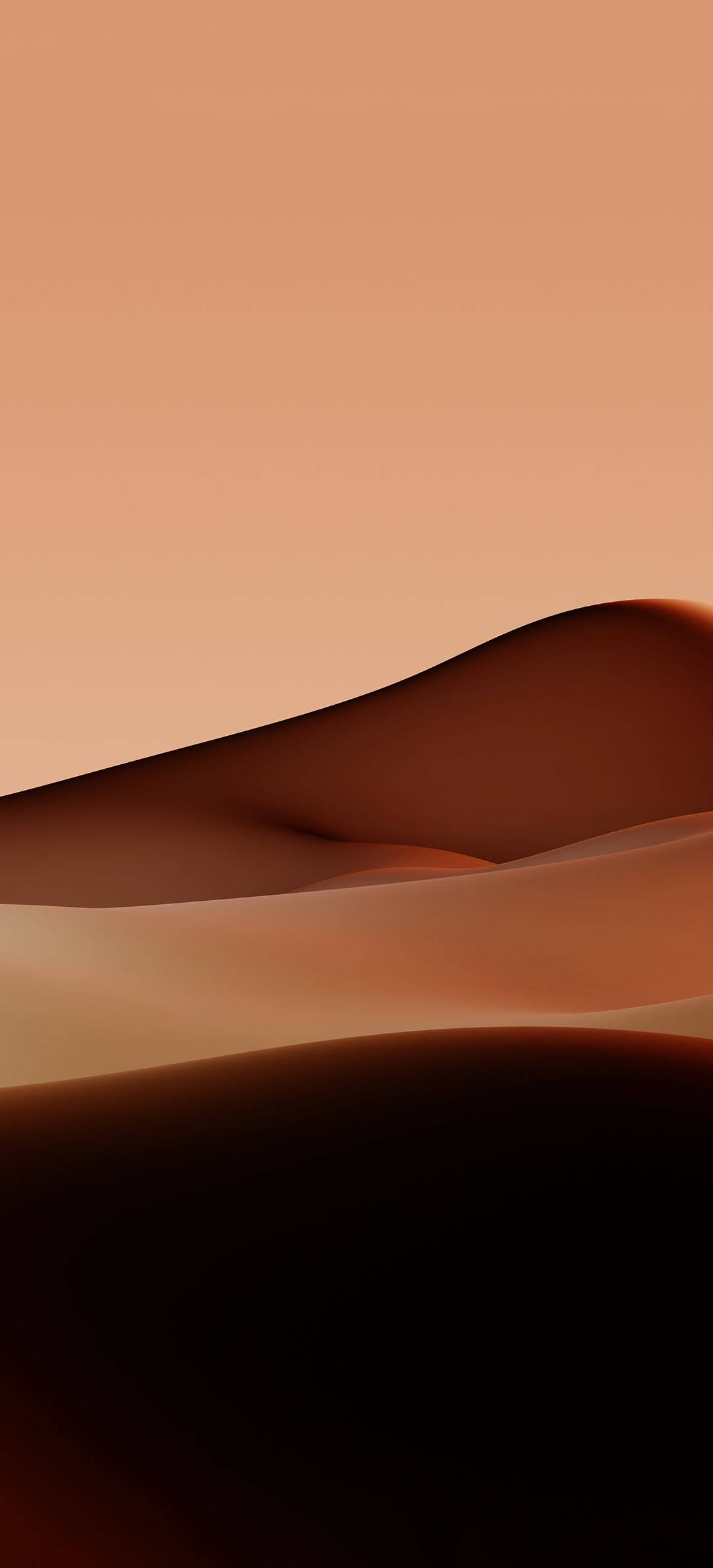 Desert 桌布 壁紙 — 溫暖琥珀色調的平滑起伏沙丘，延伸在漸變的沙漠天空下。