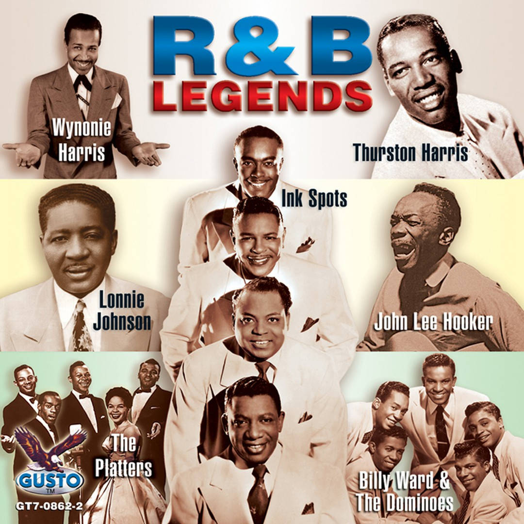 R&B傳奇人物拼貼畫，包括Wynonie Harris、Thurston Harris、Lonnie Johnson、Ink Spots、John Lee Hooker、The Platters和Billy Ward &