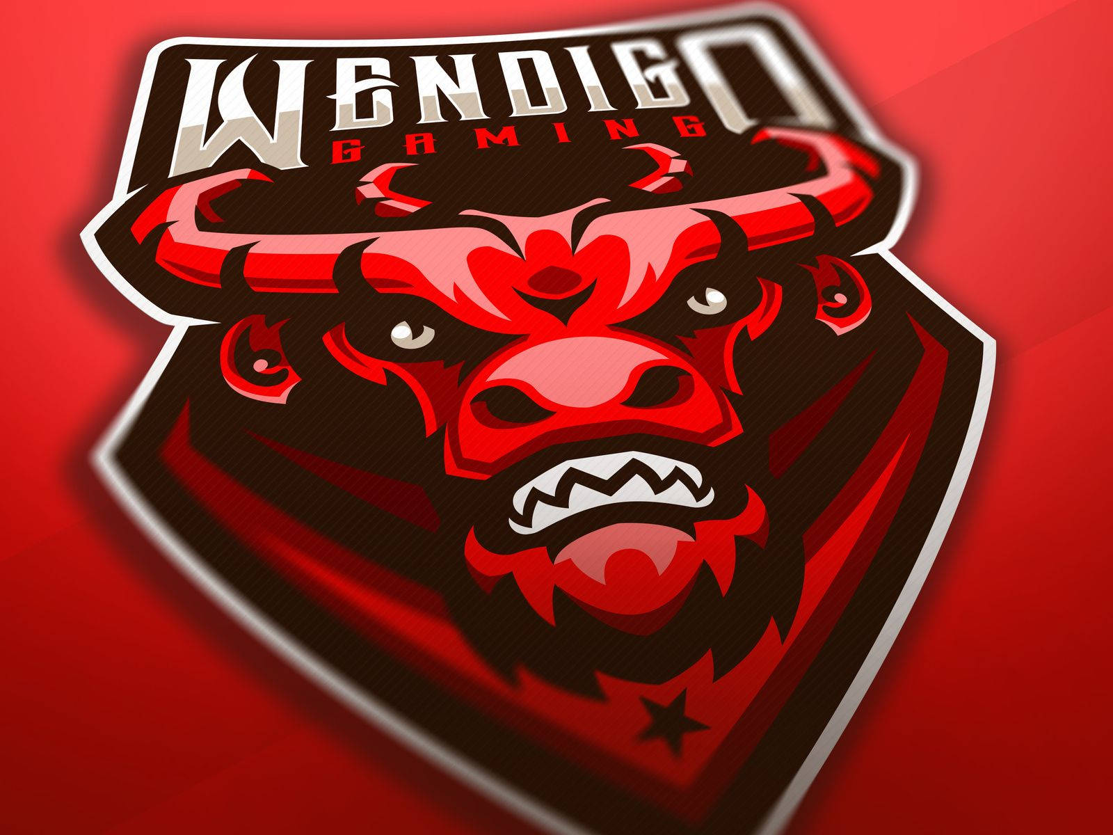 Wendigo Gaming 標誌，以盾牌上的紅色公牛為特色，帶有鋒利的牙齒和角。