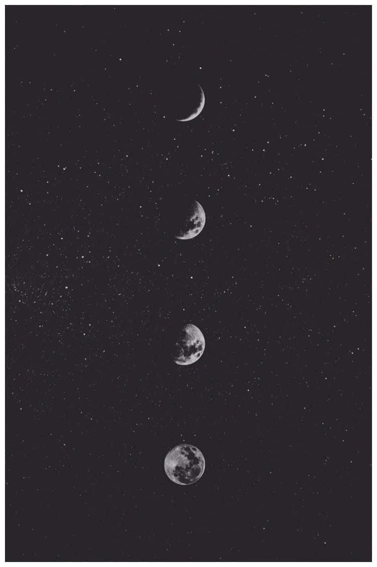 四個月亮相位垂直堆疊喺繁星夜空。