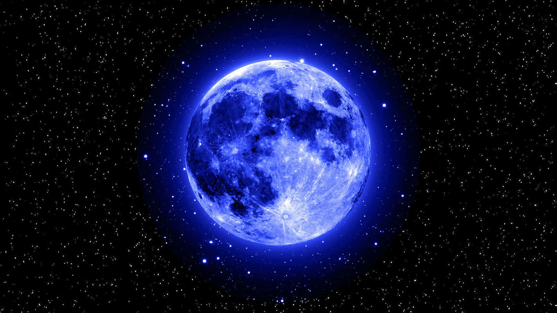 夜空中被星星環繞的發光藍月。