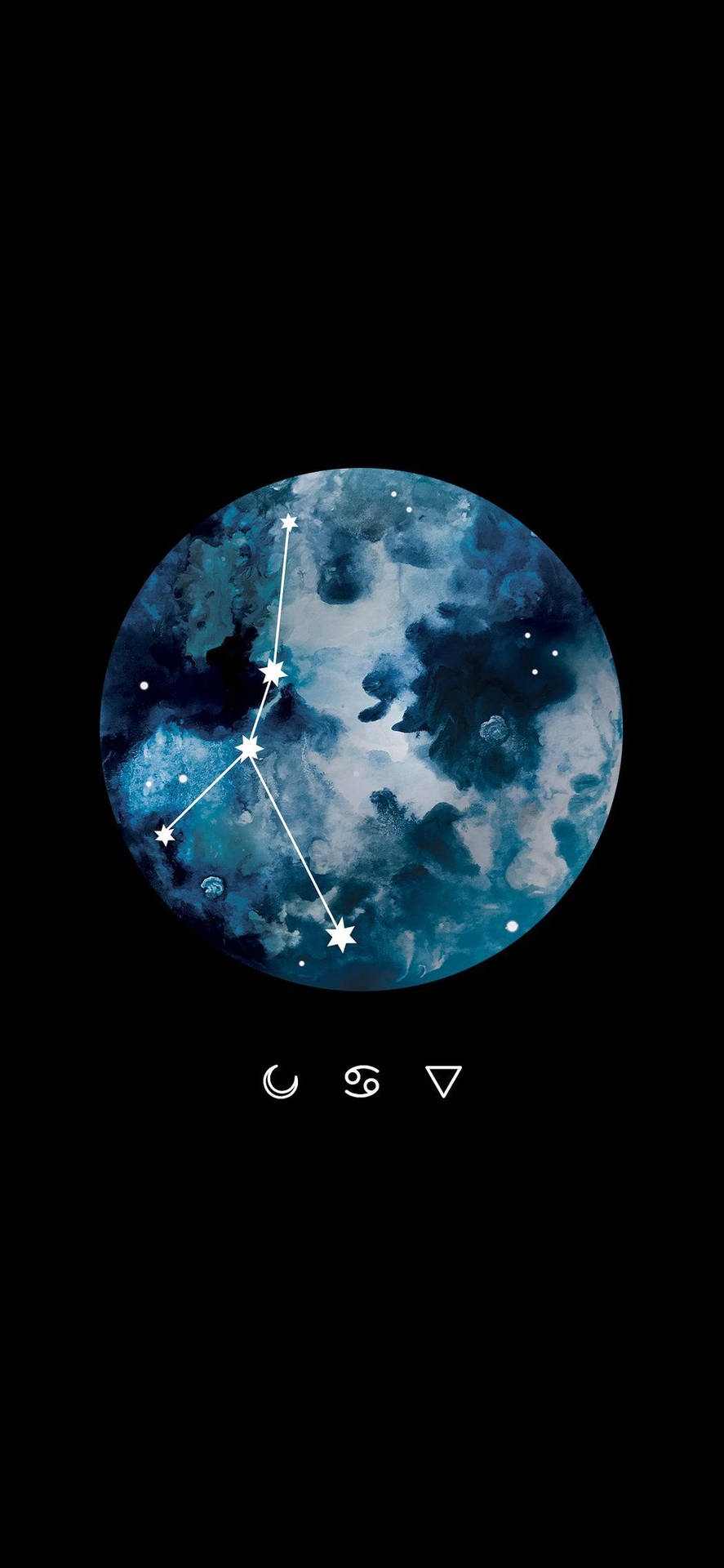 一個藍色月亮，星星和星座形成一個時鐘面。