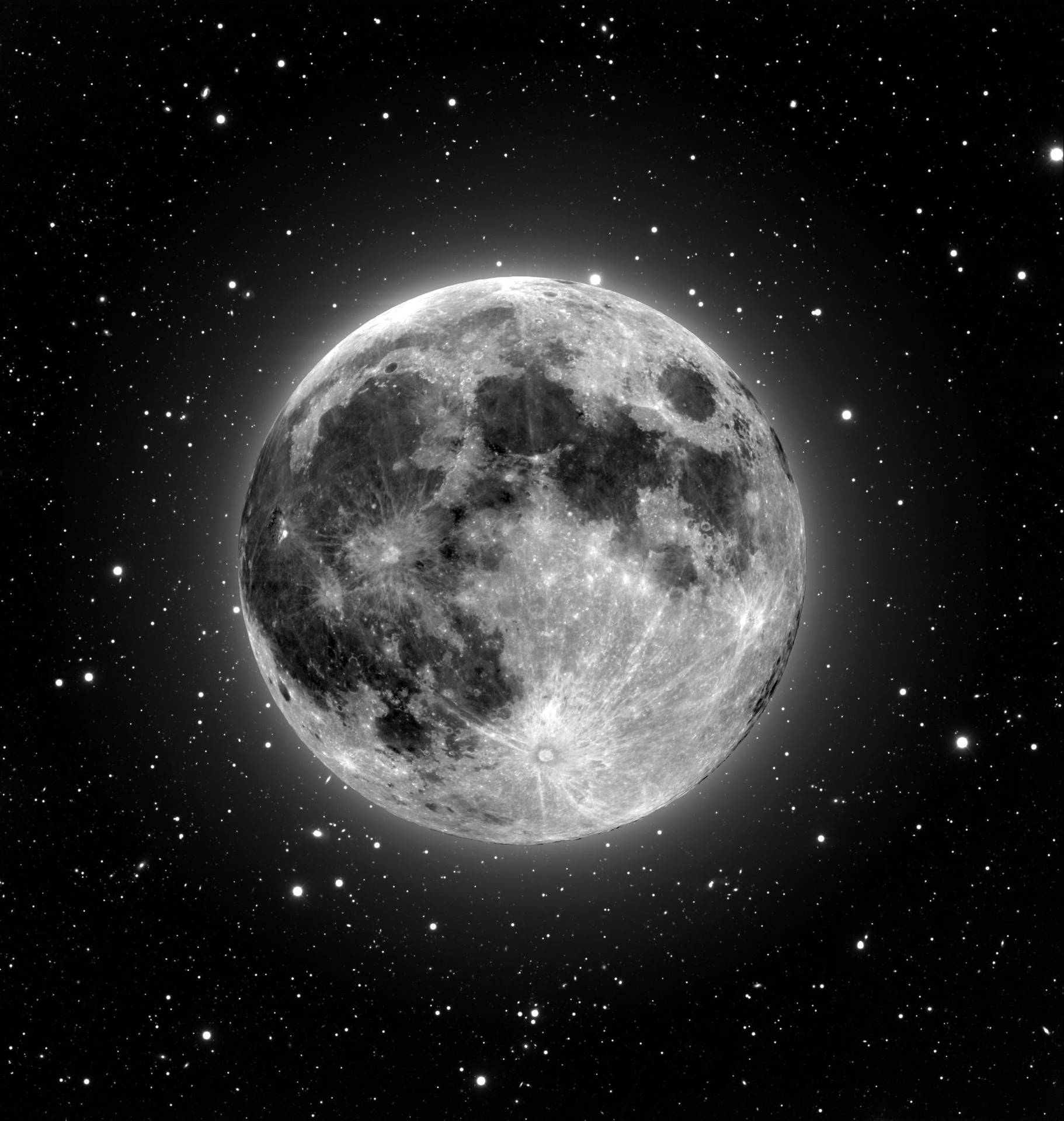 夜空中帶有隕石坑和星星的滿月 — 月亮與星星動畫 壁紙