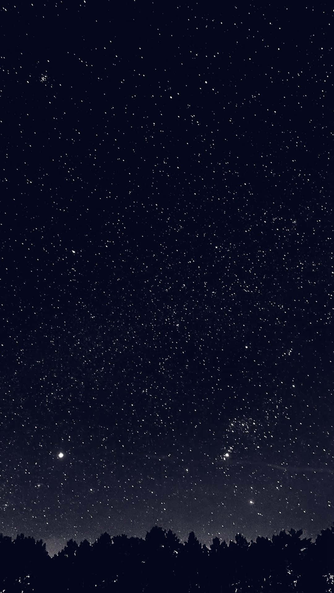 Dark Sky 桌布 壁紙 — 漆黑的森林剪影上方，有無數閃爍星星的星空夜空。