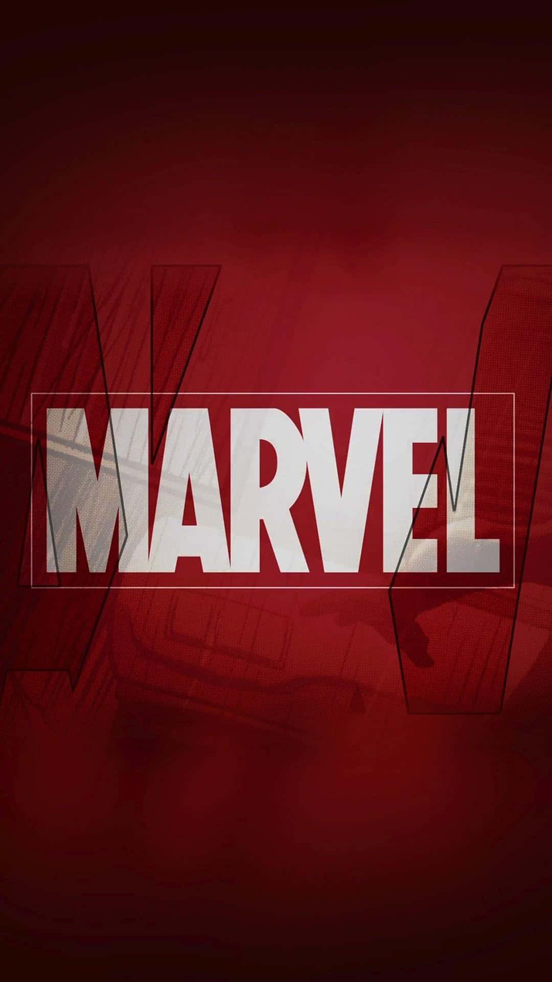 白色Marvel標誌在紅色背景上，帶有抽象線條。