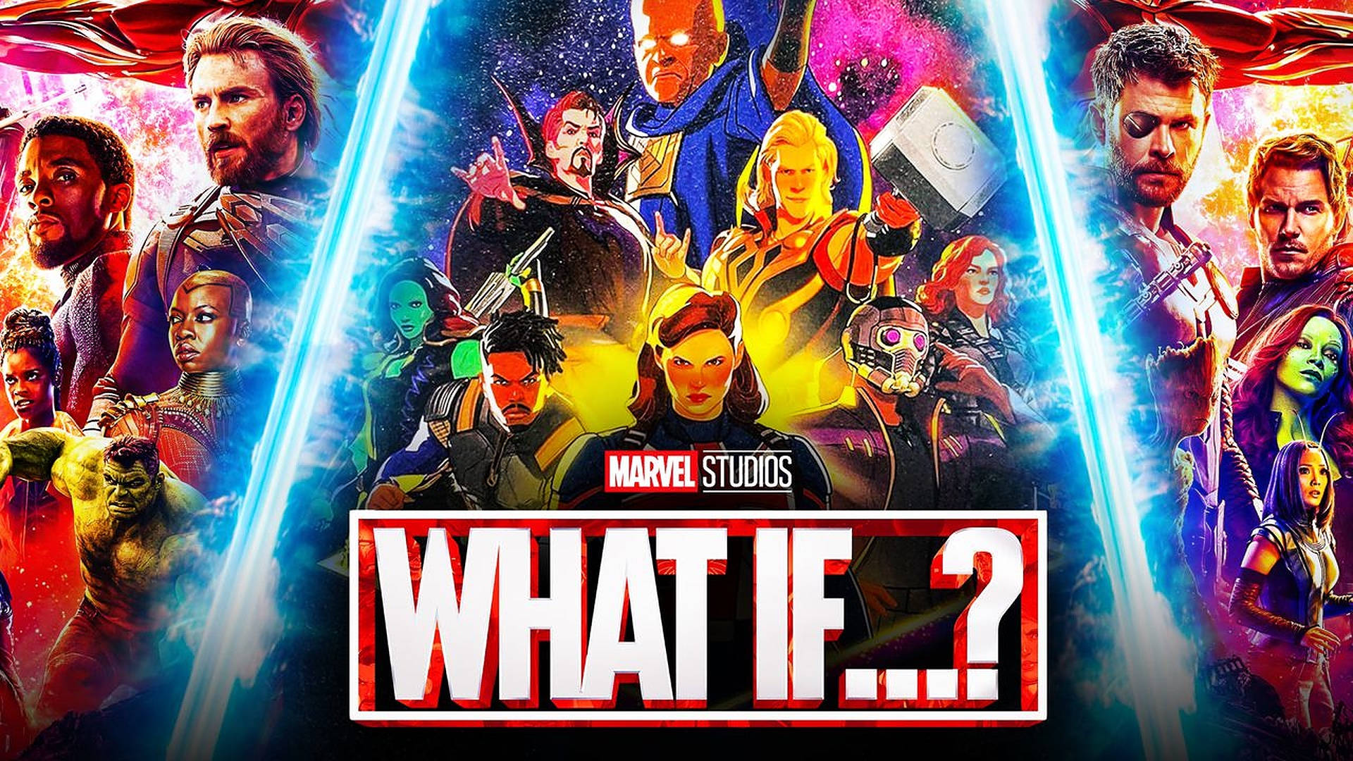 Marvel What If...? 動畫系列海報， featuring 超級英雄團隊