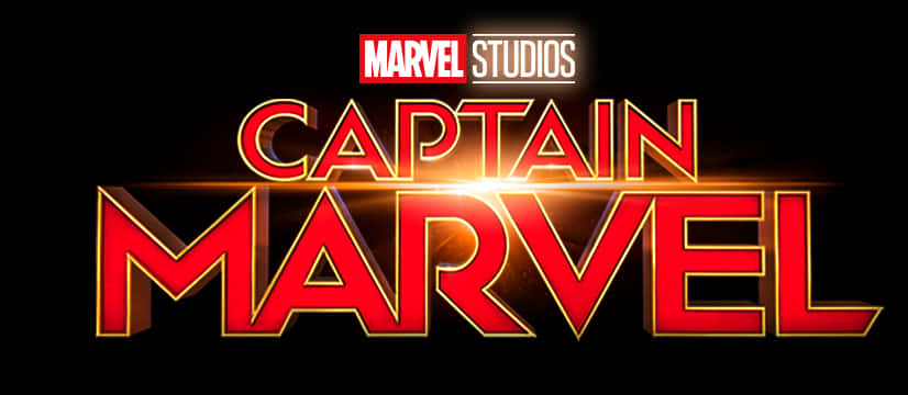 漫威影業《卡普坦·馬弗》標誌 壁紙 — 在黑色背景上，帶有Marvel Studios文字的醒目紅色發光Captain Marvel標誌。