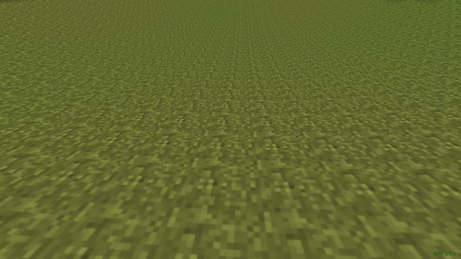 漫步於Minecraft發光草地的魔法世界 壁紙 — 一個低角度視角，顯示Minecraft世界中像素化綠色草塊延伸到地平線。