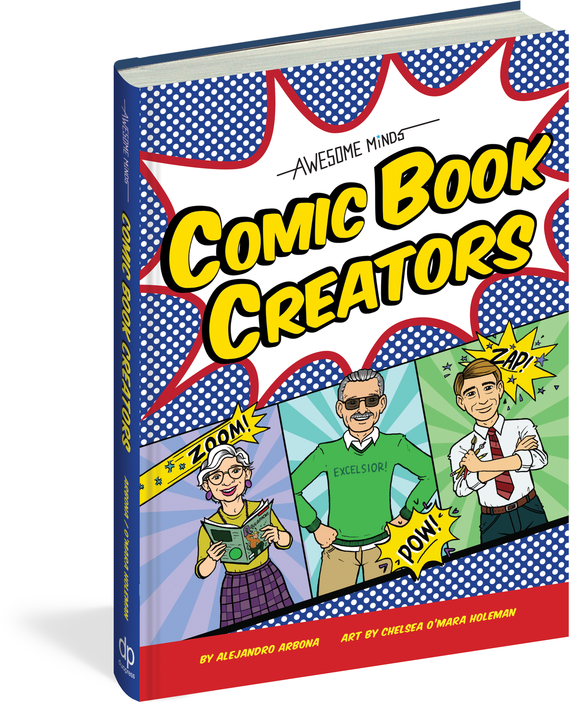 漫畫創作者書封藝術 壁紙 — 一個充滿活力的漫畫書封面，名為「Comic Book Creators」，以三位插畫創作者為特色，帶有對話氣泡和大膽的普普藝術設計。