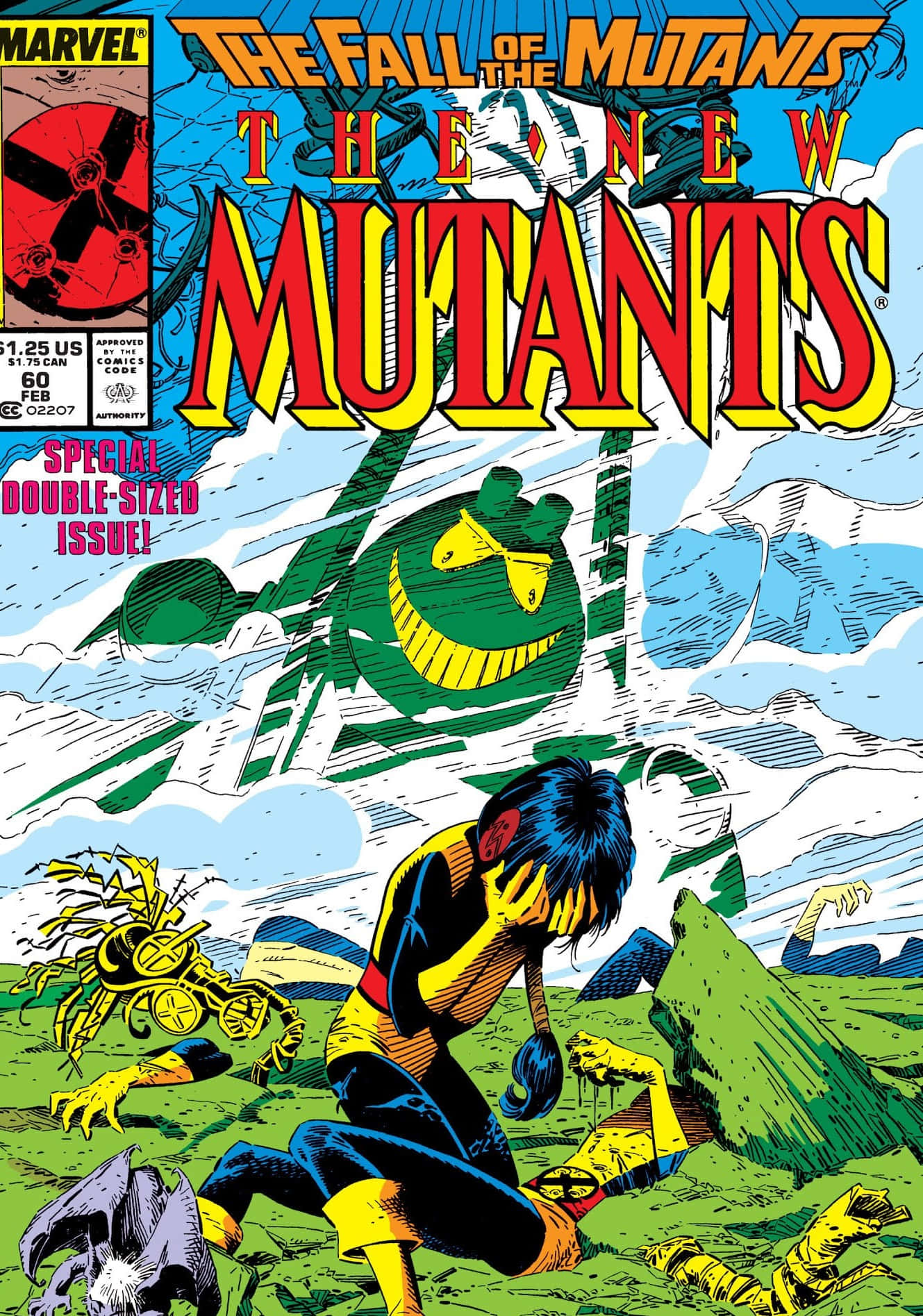 Mutants 桌布 壁紙 — 漫畫書封面顯示一個變種角色痛苦地跪著，而一個巨大的綠色怪物籠罩在倒下的英雄們的戰場上。
