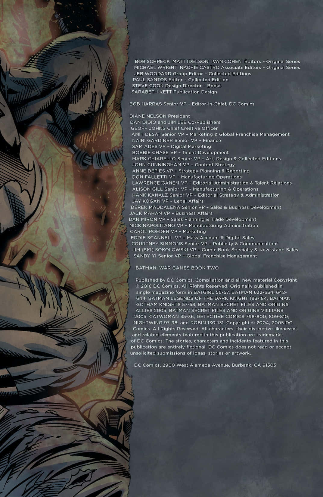 Batman War Games 桌布 壁紙 — 漫畫書頁，帶有風格化的角色面孔插圖和紋理背景上的致謝文字。