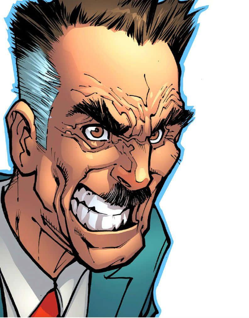 J Jonah Jameson 桌布 壁紙 — 漫畫書風格的近距離特寫，一個留鬍子的憤怒男人露出牙齒，眼神強烈。