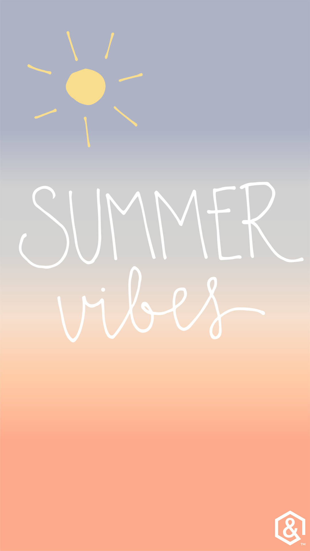 在漸變天空背景上，帶有太陽圖形和 summer vibes 文字。