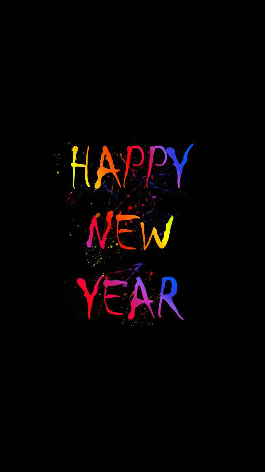 黑色背景上以彩色油漆潑濺呈現的Happy New Year文字