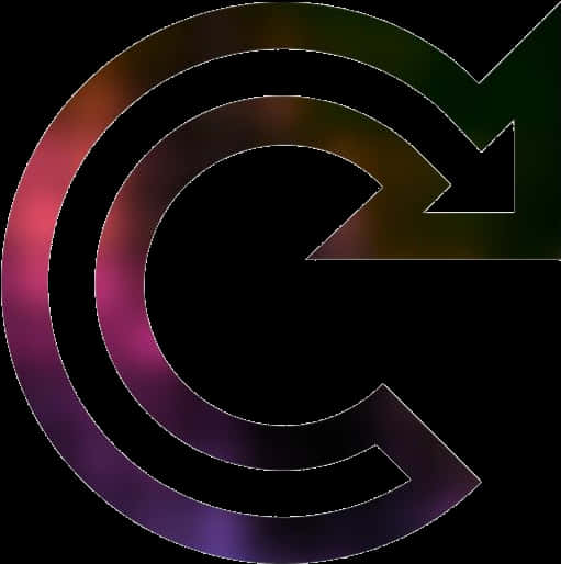 漸層抽象載入符號 壁紙 — 一個發光的抽象箭頭在黑色背景上以紫色、粉紅色和綠色的漸變色調旋轉。