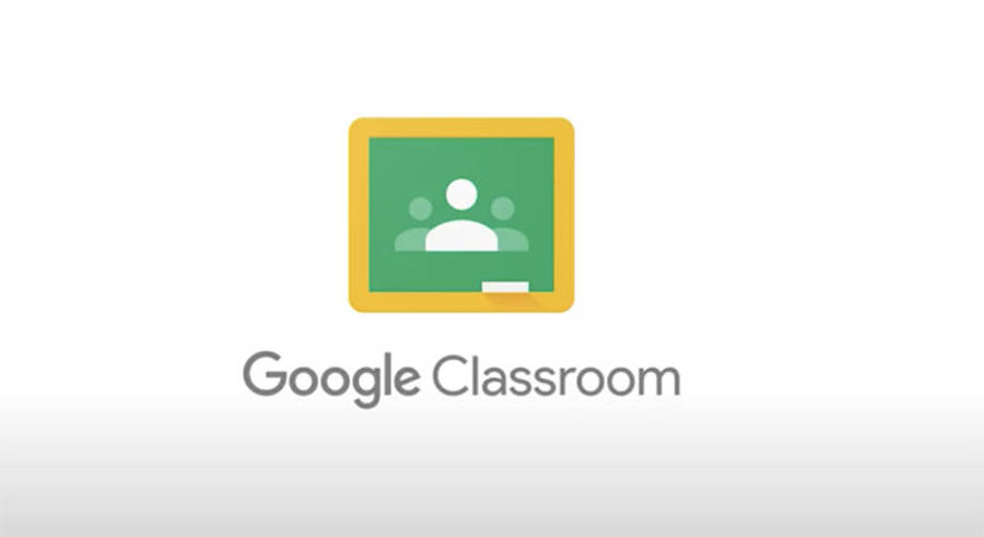 漸層白色背景上的 Google Classroom 壁紙 — Google Classroom 標誌，綠色黑板上有白色學生圖標和黃色邊框，淺灰色背景。