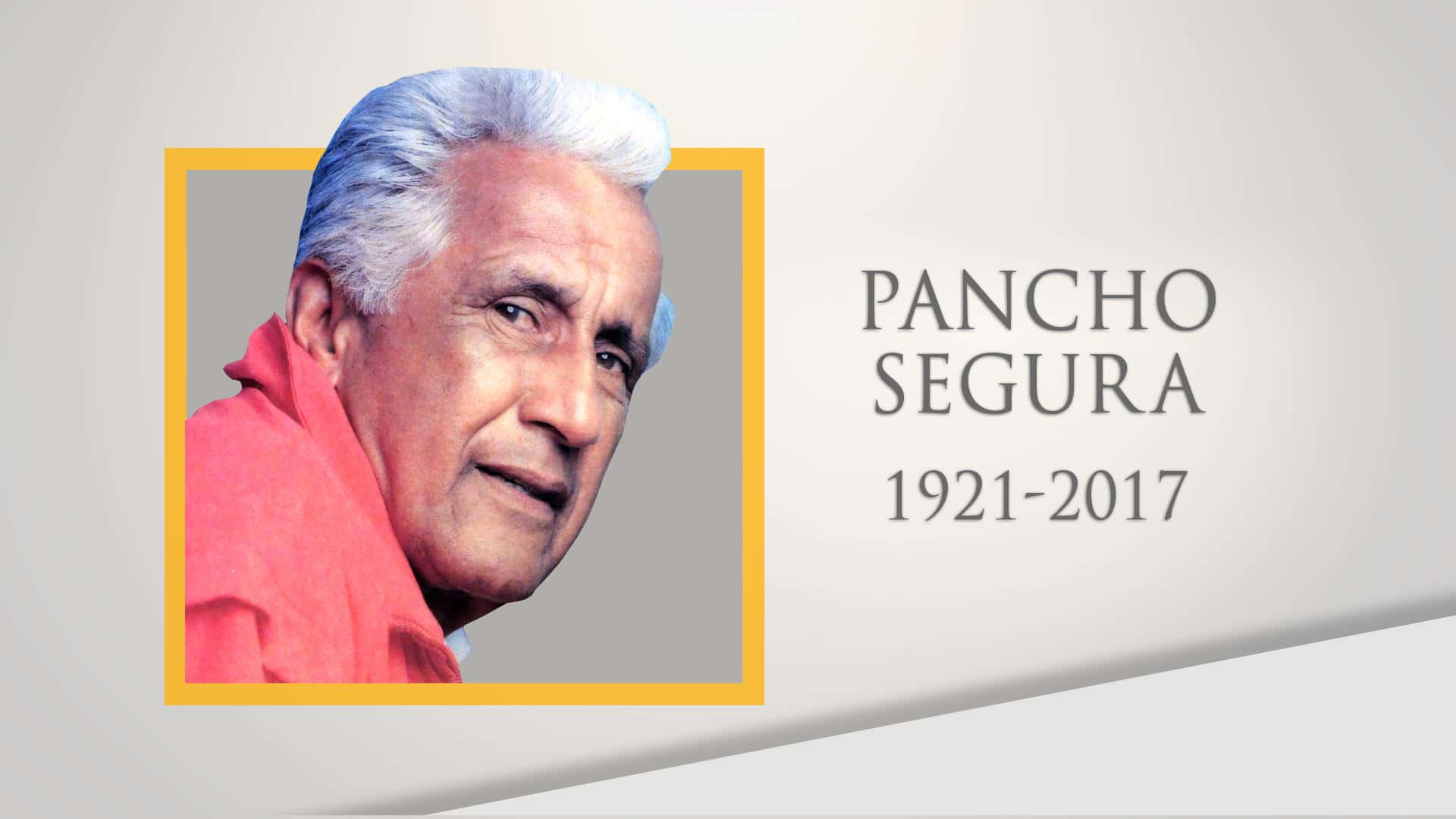 潘喬·塞古拉致敬海報 壁紙 — Pancho Segura 的肖像，身穿紅色襯衫，黃色邊框，旁邊顯示他的名字和壽命。