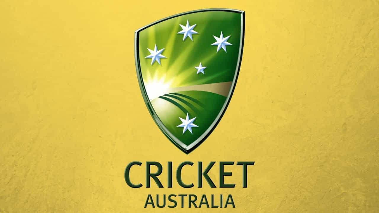 Cricket Australia 標誌，帶有綠色盾牌和白色星星，背景為黃色。