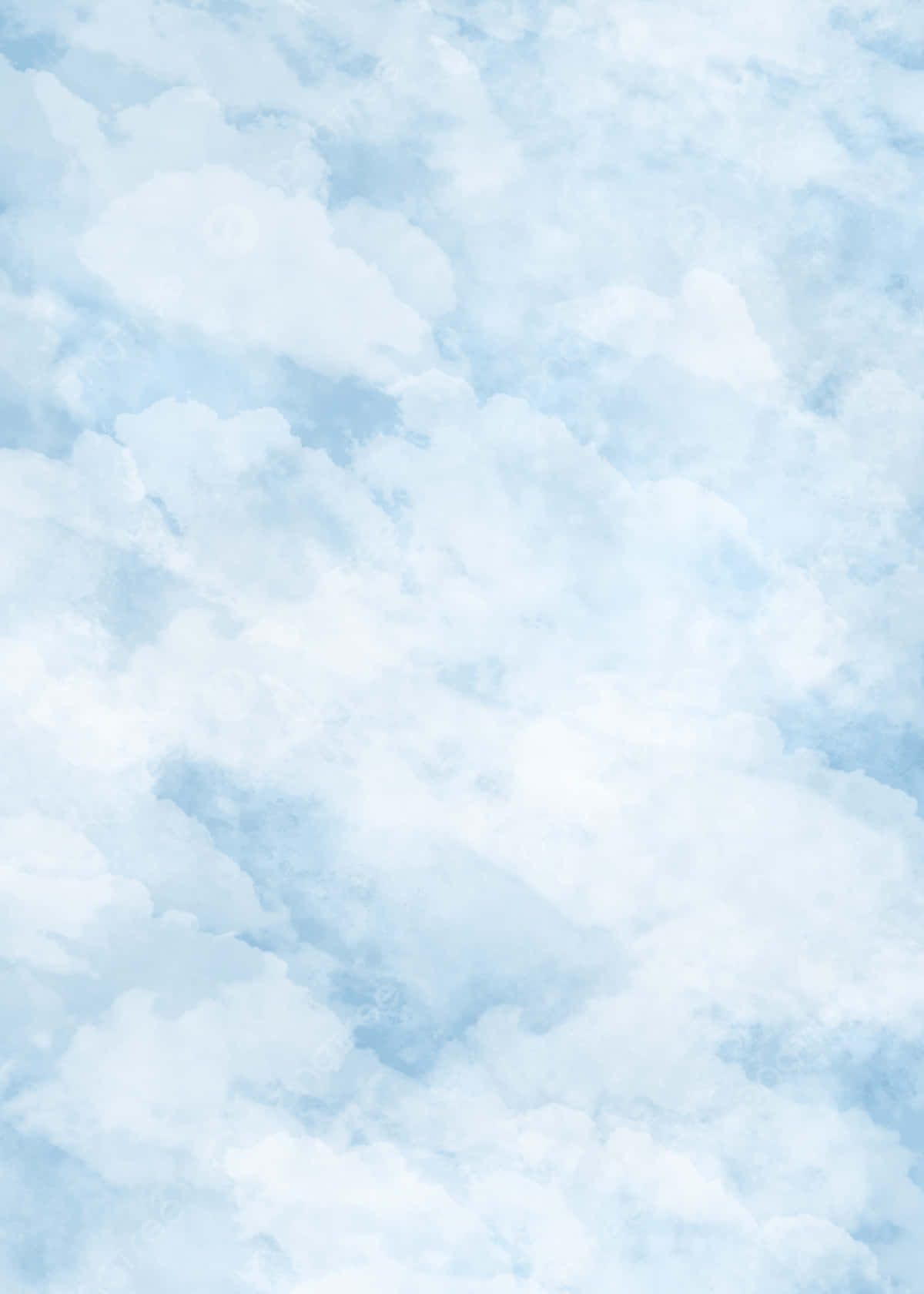 淡藍色天空中飄浮的柔和水彩雲朵